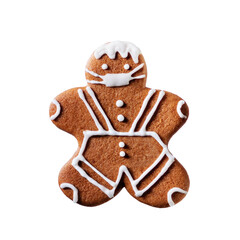 Quarantine from Covid-19. Christmas gingerbread man with a mask