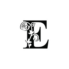 letter E. Vintage black flower ornament initial letters.  Alphabet. Logo vector 