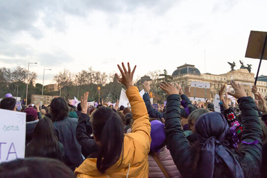 Feminist Strike On The Women Day. Feminist Demonstration Of Women, 8M.