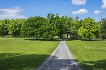 Magnificent Public Park near Drottningholm Palace in Stockholm, Sweden. Drottningholm Palace - most well preserved royal castle built in the 1600s in Sweden.