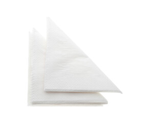 Folded clean paper tissues on white background, top view