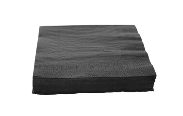 Stack of black clean paper tissues on white background