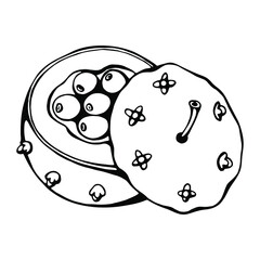 Hand drawn vector of christmas dessert isolated on white.  Sketch of cake for festive design and holiday decoration.