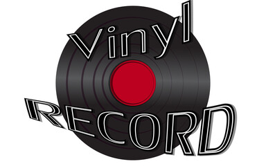 Musical audio is an old vintage retro hipster antique vinyl record and an inscription vinyl record on the background of the 50's, 60's, 70's, 80's, 90's and copy space.  illustration