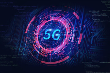 5G network wireless technology illustration in red-blue color, 5g in software application development