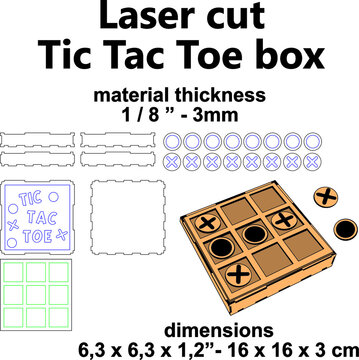 Tic Tac Toe board game Laser cutting Laser cut template pattern design laser cut box wood plywood mdf acrylic