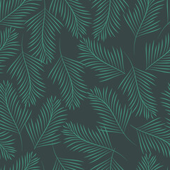 Dark green with light green tropical leaves seamless pattern background design.