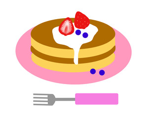 苺とブルーベリーと生クリームが乗ったホットケーキ
