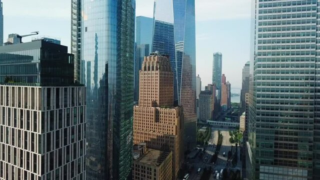 View of Lower Manhattan Skyscrapers Near The West Side Highway
