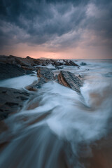 Sunset at the beach of Bidart, Basque Country..	
