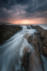 Sunset at the beach of Bidart, Basque Country..	
