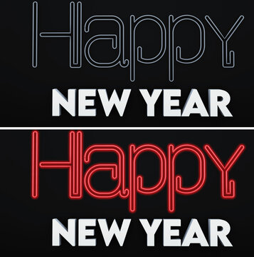 Happy New Year made neon. Template for ease gif on and off. 3d render. 