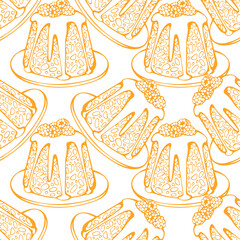 Hand drawn vector of seamless pattern with cakes. New year, happy holidays. Endless texture for festive design and holiday decoration.