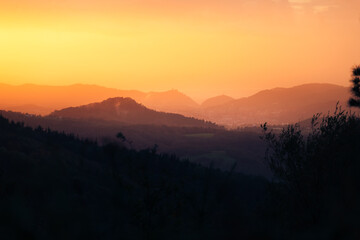 View over basque forest with autumn colors at Aiako Harriak natural park.