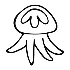 Hand drawn vector jellyfish isolated on white background. Black and white stock illustration for coloring books and pages.