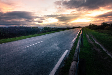Road next to the coast at the famous basque corniche, Basque Country.