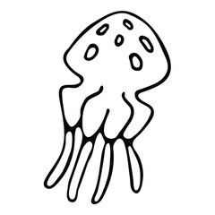Hand drawn vector jellyfish isolated on white background. Black and white stock illustration for coloring books and pages.