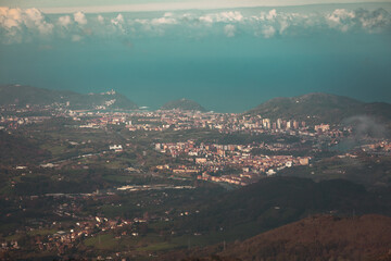 View from Donostia-San Sebastian at sunset time, at the Basque Country.	
