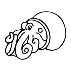Hand drawn vector octopus isolated on white background. Black and white stock illustration for coloring books and pages.