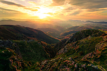 View from the top of Aiako Harriak mountain at sunset time; Basque Country