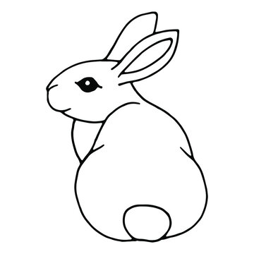 Hand drawn vector rabbit isolated on white background. Black and white stock illustration.