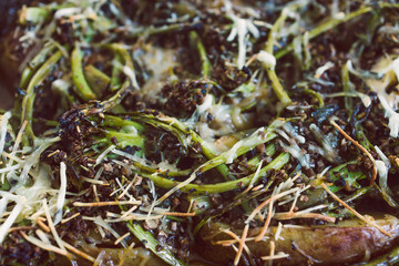 plant-based food, vegan roasted potato and caulini bake with dairy-free cheese