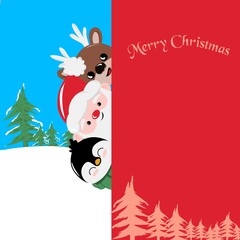 christmas card with santa claus and friend