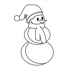funny snowman contour, in black and white for the design of postcards, posters for the New Year and Christmas