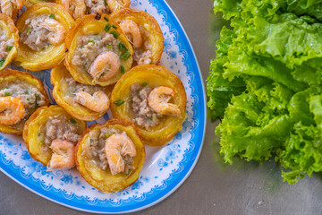 Top view photo of Vietnamese local cuisine- Banh Khot