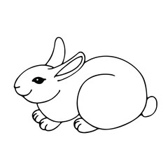 Hand drawn vector rabbit isolated on white background. Black and white stock illustration.