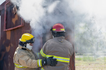 volunteer firefighters at fire drill