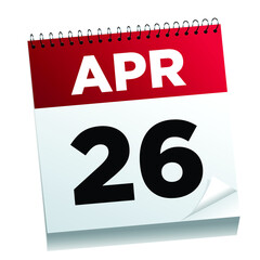 Fototapeta premium April 26th on a calendar page - illustrated. 