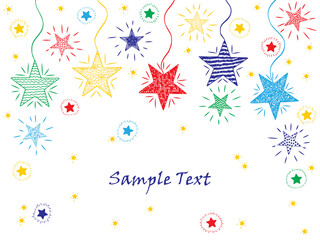 Fototapeta na wymiar Colorful stars. Hand drawn doodle stars. Holiday card template with shiny stars - vector illustration