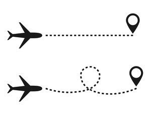 Airplane route icon illustration set