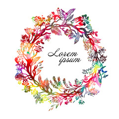 Round multicolored frame of flowers. Vector illustration