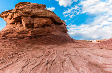 Swirling Patterns on Slick Rock at The New Wave, Glen Canyon National Recreation Area, Arizona, USA