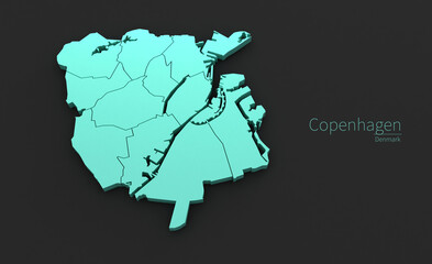 Copenhagen City Map. 3D Map Series of Cities in Denmark.