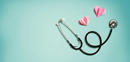 Medical worker appreciation theme with hearts and a stethoscope