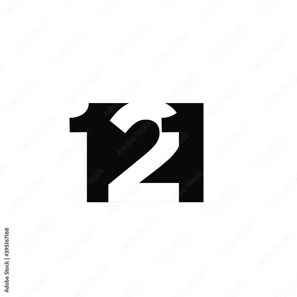 Fototapete 121 initial letter and number negative space logo vector icon design isolated background