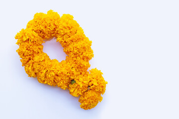 Marigold garland isolated on black background