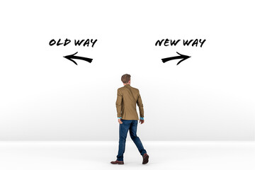 Unrecognizable Man, Isolated. Contemplating Old Way Or New Way Choice, Template, Blank. Created In...