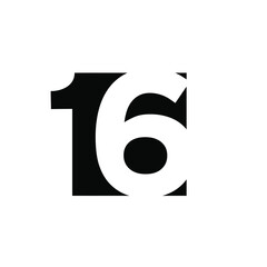 16 initial number negative space logo vector icon design isolated background