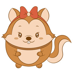 cute squirrel drawing with red bow