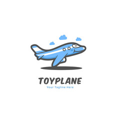 Cute funny toy plane logo icon symbol in cartoon comic mascot character of flying humanized plane