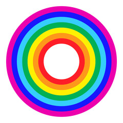 Obraz premium Rainbow, rainbow circle on a white background. Simple style. Material for design. Abstraction on the theme, summer, sky, sun, health, happiness, Isolated object. Vector illustration.