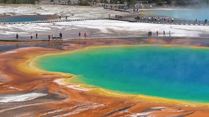 Time lapse footage overlooking  Grand prismatic Spring in Yellowstone National Park.