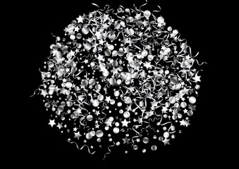 Silver Ribbon Fun Vector Black Background. Flying 