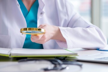 Doctor hand with magnifying glass