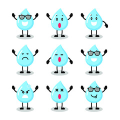 Cute smiling happy water drop set collectio Isolated on white background. Vector illustration. EPS10