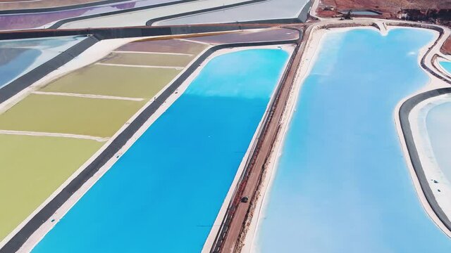 view of colorful Potash holding ponds from the air near Moab Utah.  Great Abstract.